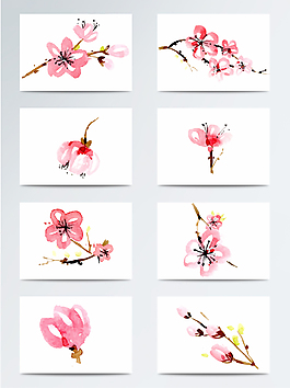 手绘水彩水墨桃花