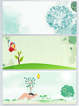 植樹節(jié)綠色卡通海報(bào)banner背景