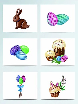 复活节兔子加彩蛋卡通水彩AI格式