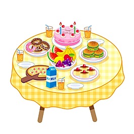 卡通圆桌美食png元素