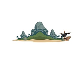 卡通高山绿树png元素