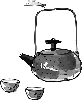 手繪古風茶壺png元素