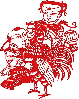 紅色剪紙裝飾畫png元素