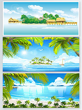 沙灘創(chuàng)意可愛風(fēng)格banner背景