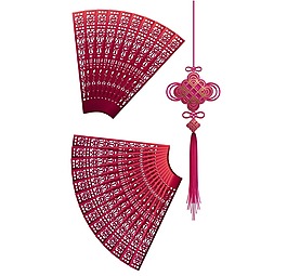 紅色中國結(jié)鏤空工藝扇png元素