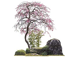 粉色海棠花竹葉png元素