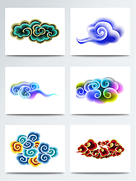 多彩中国风浪花花纹元素素材