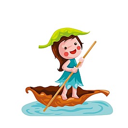 可爱小女孩划船png元素