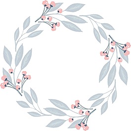 清新葉子小花花環邊框png元素