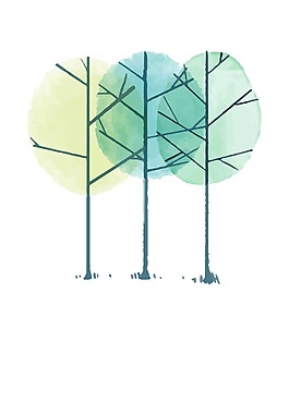 手绘简约绿色树木png元素