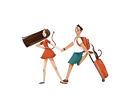情侶手拉手旅行png元素