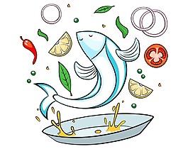 卡通烹飪魚png元素