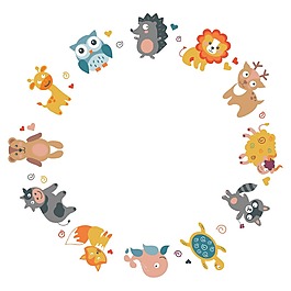 清新卡通扁平小動物邊框png元素