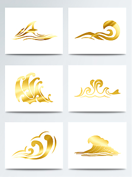金色的卡通浪花花紋元素素材