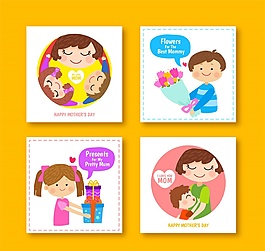 4款可愛母親節卡片矢量素材