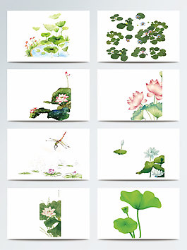 簡約溫婉綠色荷葉裝飾元素