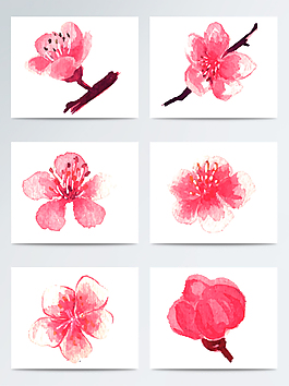 水墨水彩桃花素材