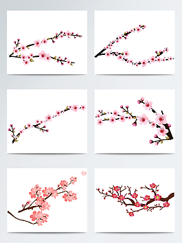 矢量手绘桃花枝素材