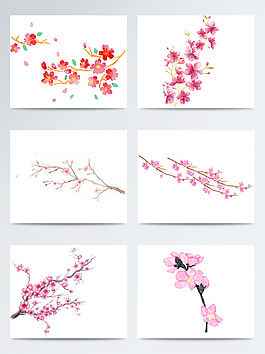 水彩粉色桃花枝AI素材