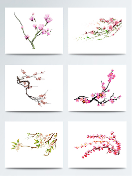 手绘的惊蛰桃花枝元素素材