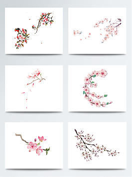 漫畫(huà)下的驚蟄桃花枝元素素材