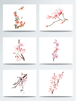 水彩的惊蛰桃花枝元素素材