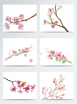 唯美粉色水彩桃花素材