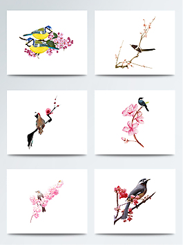 惊蛰的桃花和鸟元素素材