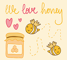 可愛蜜蜂與蜂蜜矢量素材