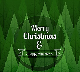 卡通綠色樹林圣誕賀卡矢量素材