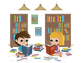 卡通圖書館矢量元素