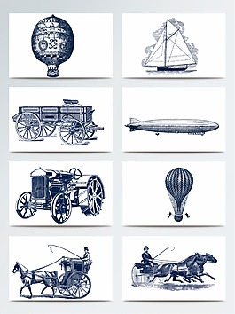 復古線條繪畫交通工具