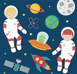 童趣太空探險插畫矢量素材
