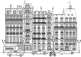 黑白線條手繪建筑插畫