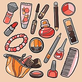 手繪卡通化妝品插畫