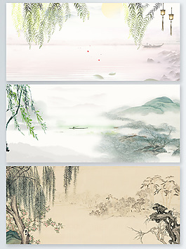 唯美水墨垂柳春季广告背景psd