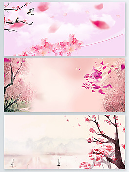 唯美春天粉色桃花廣告背景psd