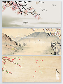 中國風(fēng)手繪古風(fēng)桃花廣告背景psd