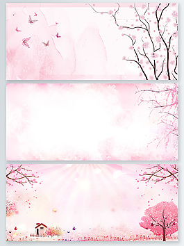唯美手繪古風(fēng)桃花banner背景psd