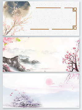 唯美手繪古風(fēng)桃花banner背景psd