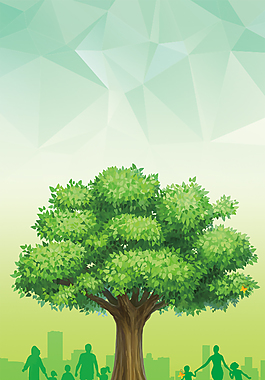 綠色樹木植樹節(jié)公益人物剪影H5背景