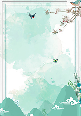浅绿色手绘春季踏青线框背景