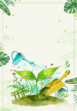 小清新手繪插畫植樹節(jié)海報(bào)背景
