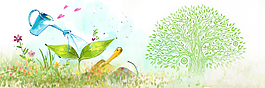 植樹節(jié)清新手繪綠樹簡約banner