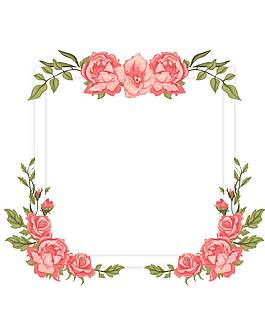 卡通彩繪清新綠葉粉色玫瑰邊框png元素