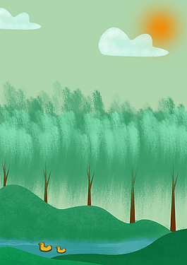 春天风景插画海报背景