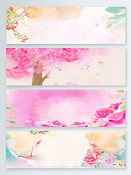 粉色花瓣夢幻彩色banner背景-11