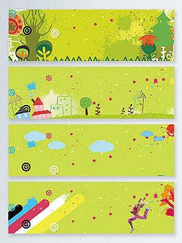 綠色卡通童趣涂鴉banner背景