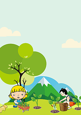 手繪卡通綠色植樹節(jié)背景