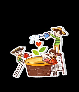 手繪卡通兒童植樹裝飾素材